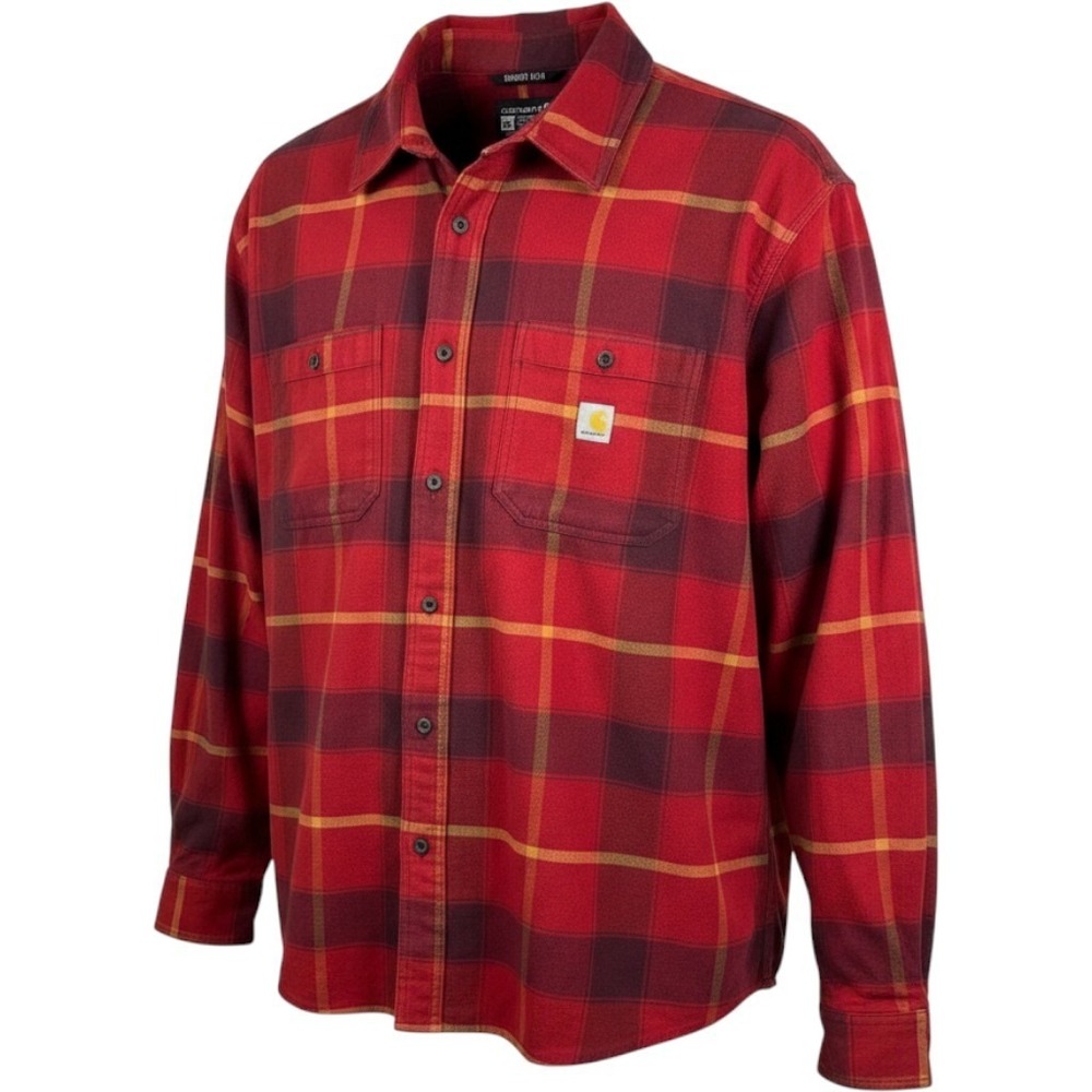 Carhartt Mens 3XL Rugged Flex Relaxed Fit Plaid Flannel Shirt Red TW5945-M